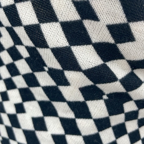 Zara Draped Black White Geometrical Checkered Retro Midi Long Sleeve Dress Small - Picture 11 of 13